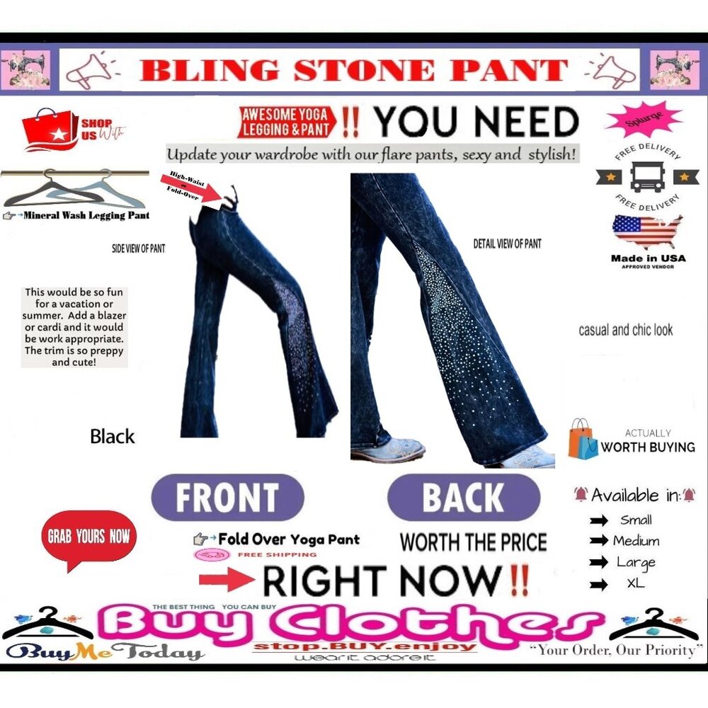 🛑 BOTTOM Fold Over ➕ STONE 🆒 LEGGING PANT High Waist FLARE LEG Gem 💸 BUY NOW❗